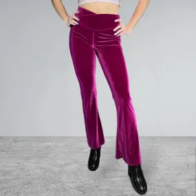 Crossover V-Waist Bootcut Flare Pants - Wine Velvet