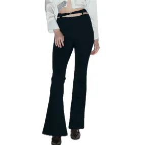 Cutout Wool Blend Flared Trousers In Black