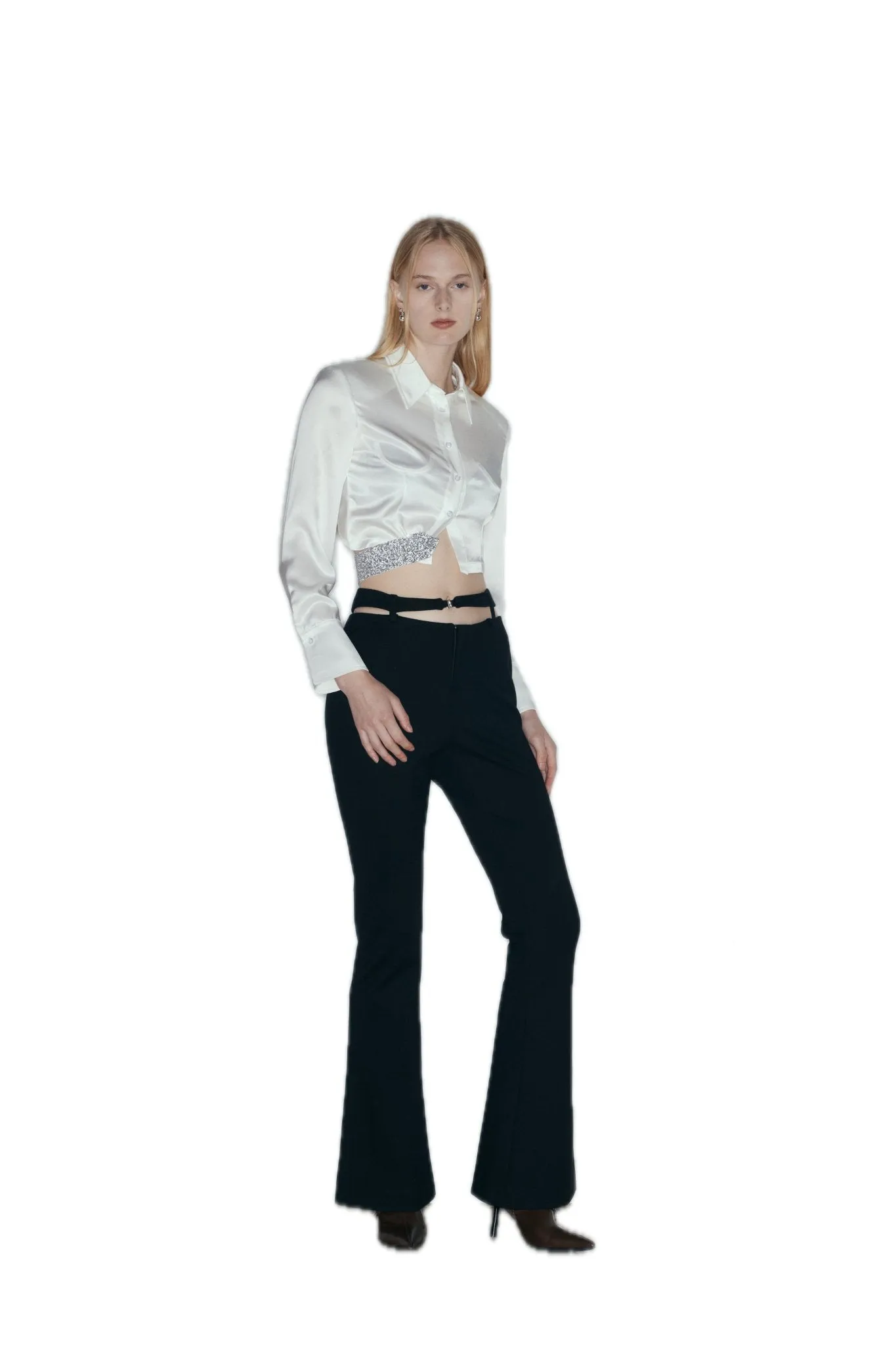 Cutout Wool Blend Flared Trousers In Black