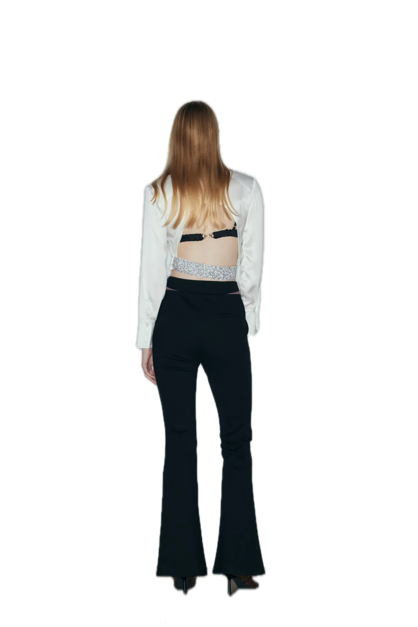 Cutout Wool Blend Flared Trousers In Black
