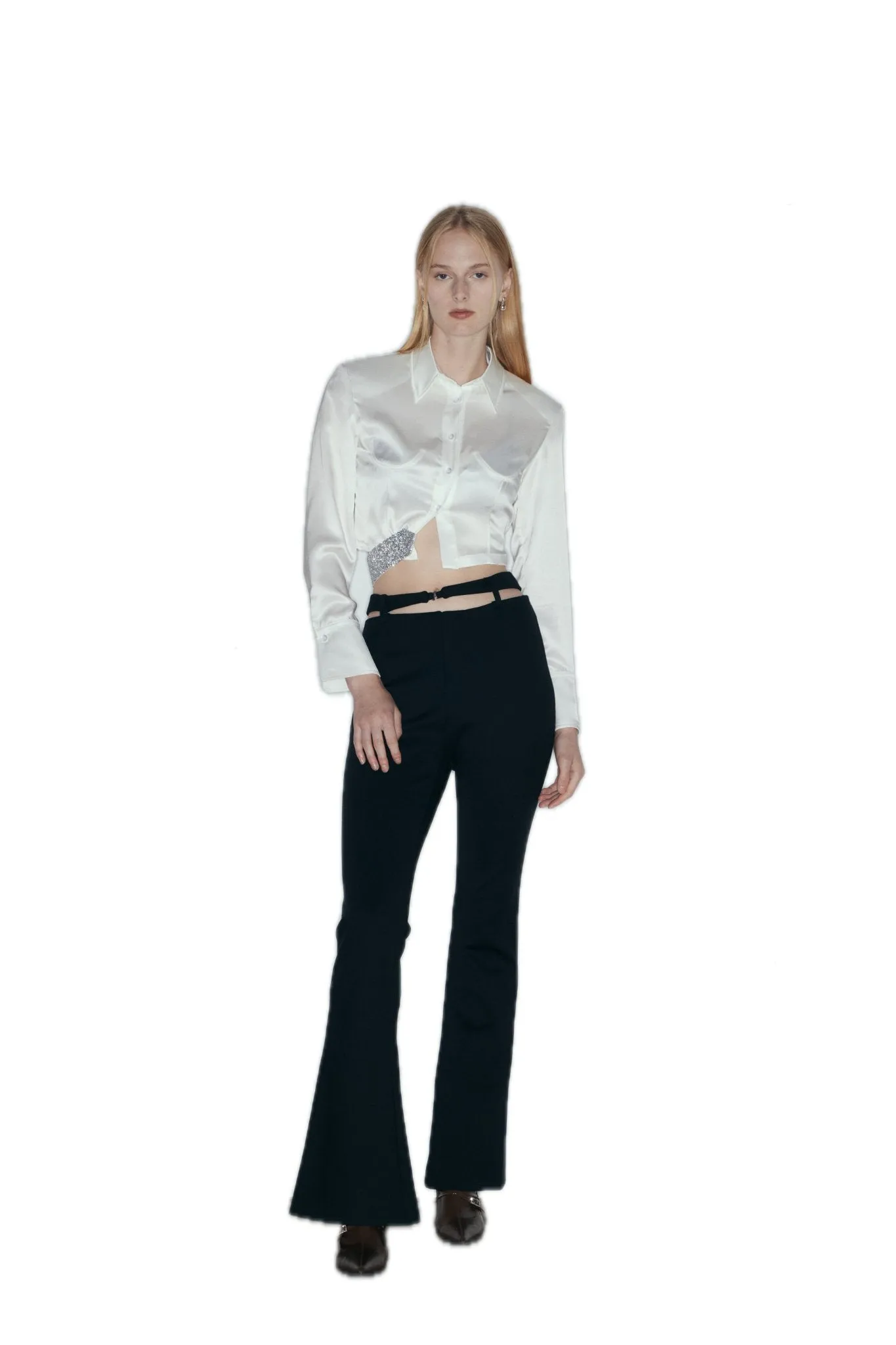 Cutout Wool Blend Flared Trousers In Black