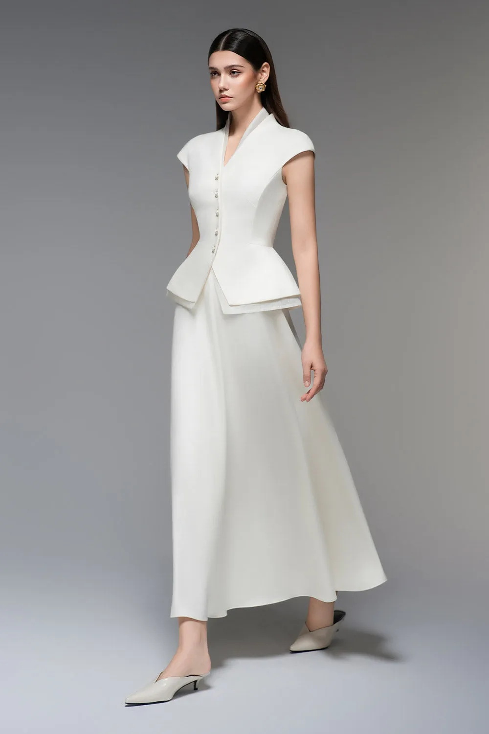 Daphne A-line Draped Polyester Midi Skirt