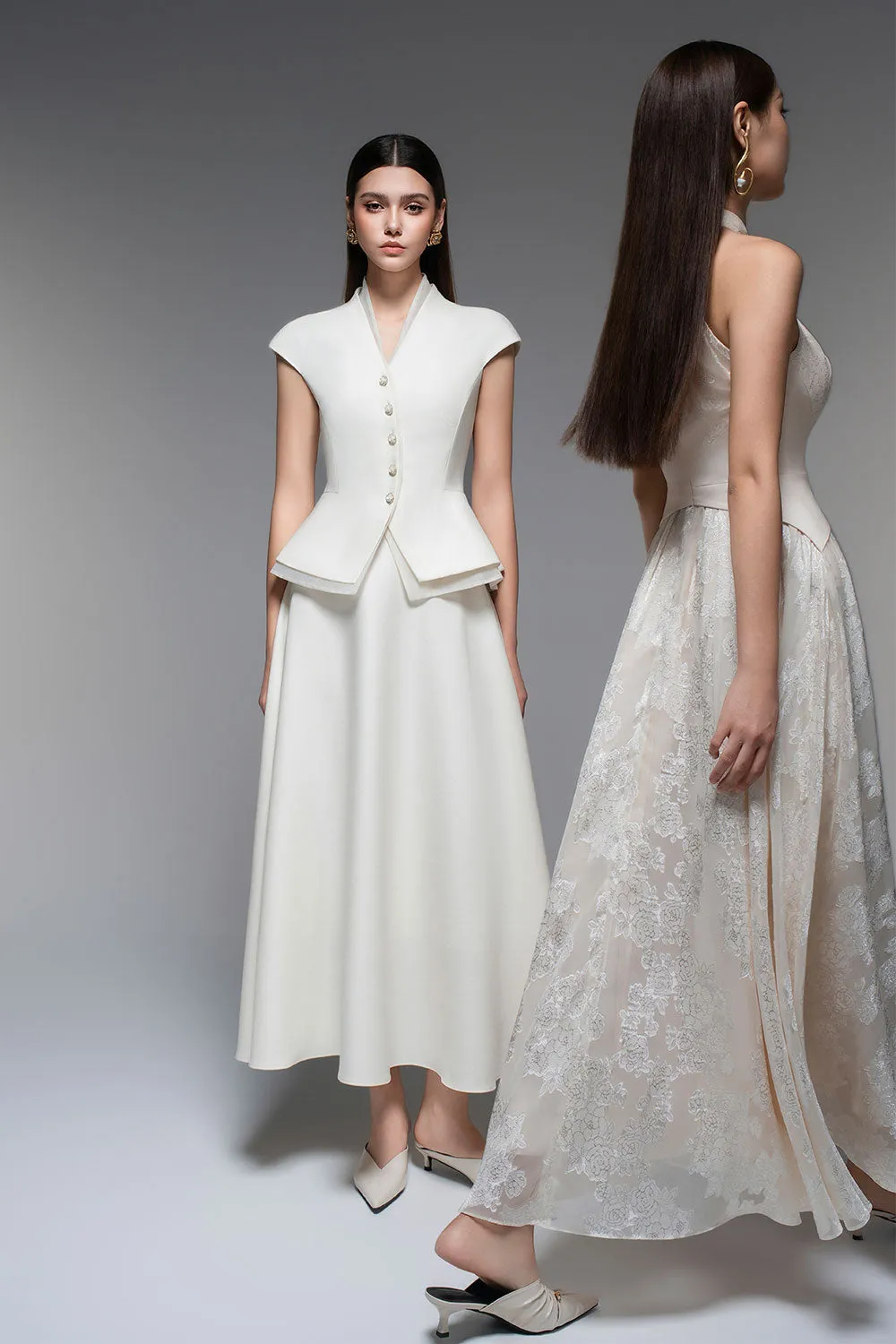Daphne A-line Draped Polyester Midi Skirt