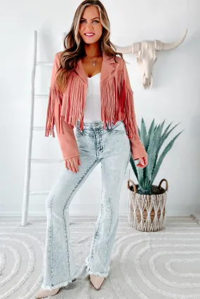 Daring Delight Faux Suede Fringe Jacket (Mauve)