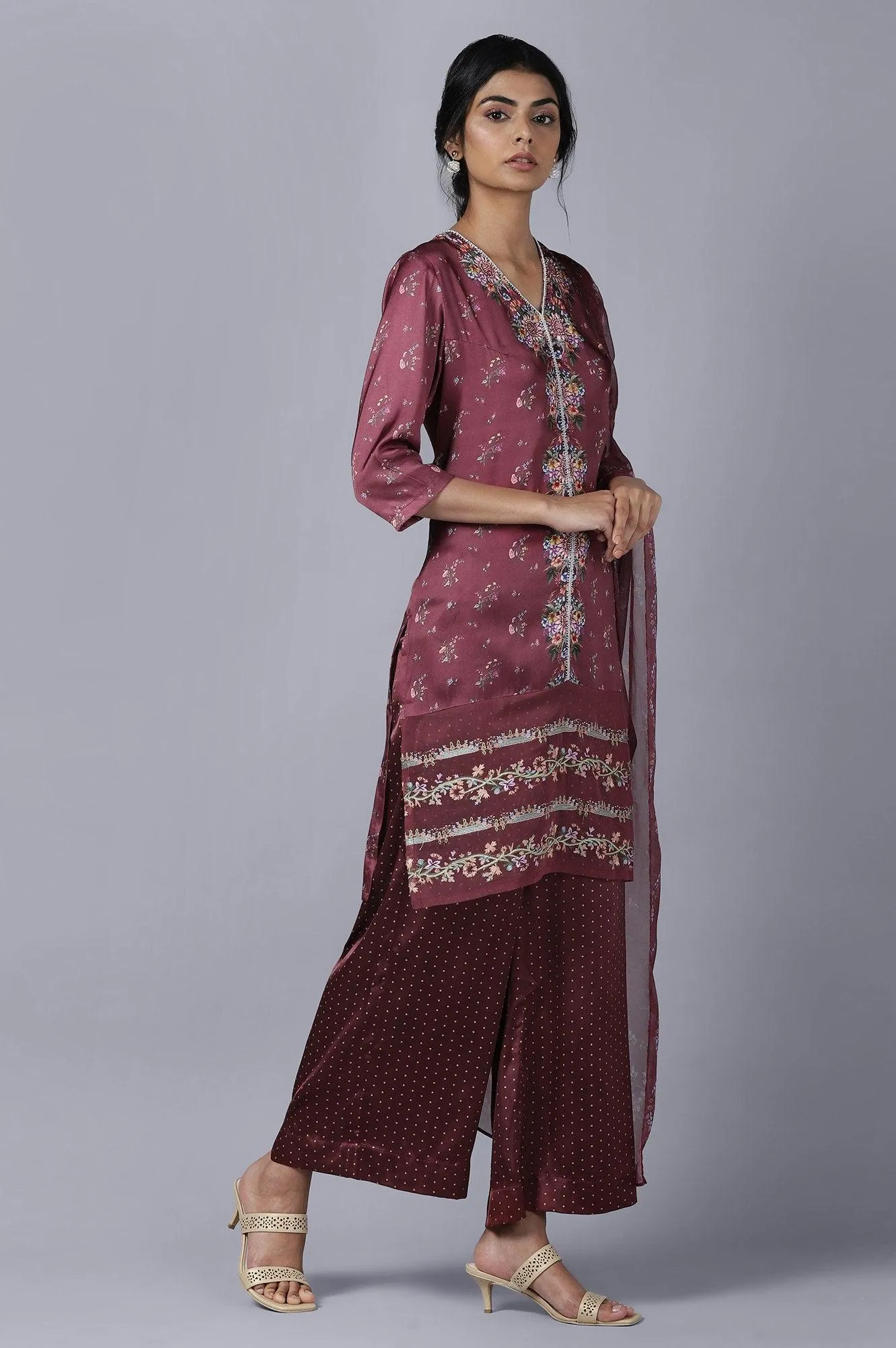 Dark Red kurta Parallel Pants Dupatta Set