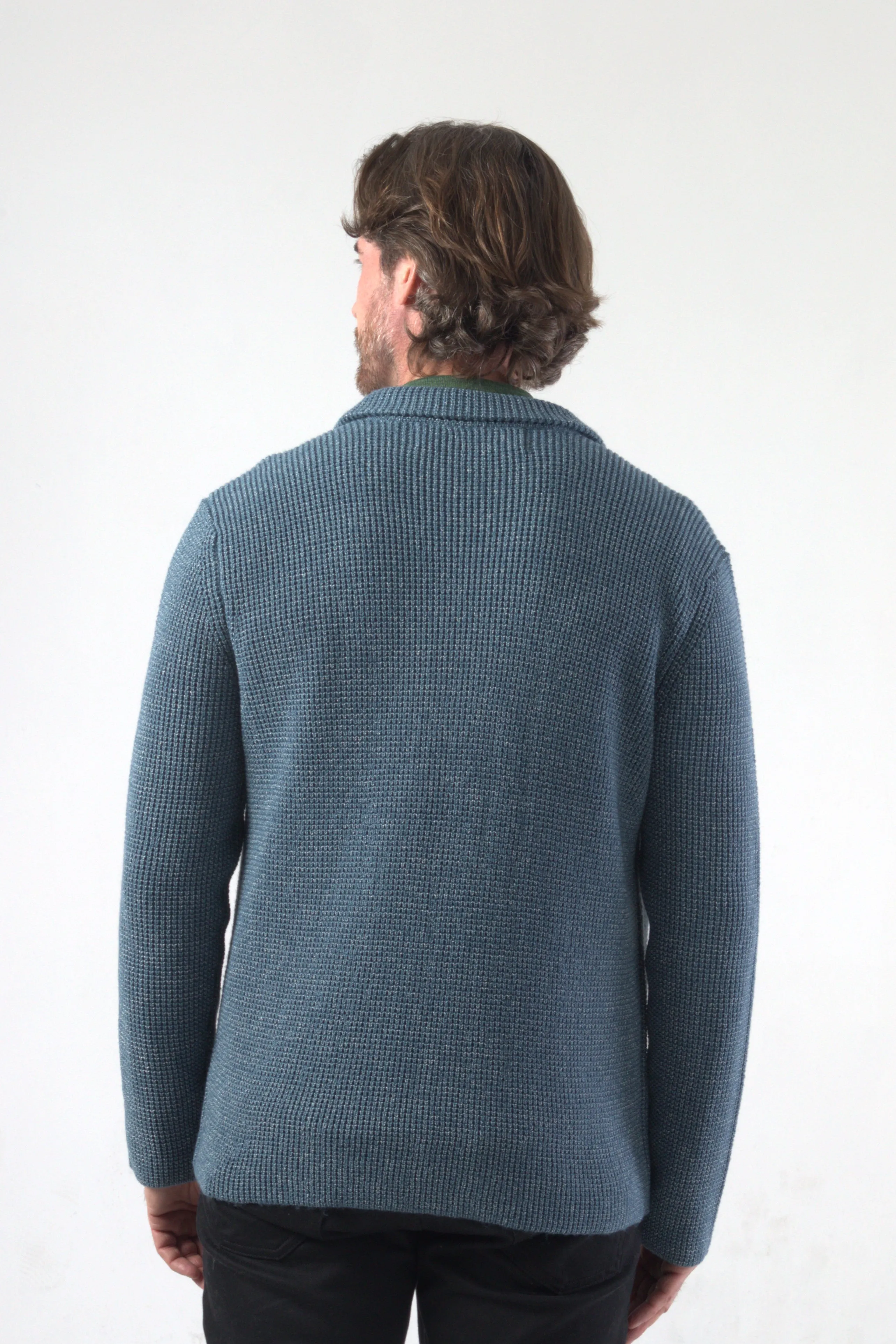 Denim Like Half Cardigan Stitch Knit Blazer