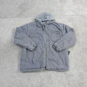 Dickies Jacket Mens Large Gray Long Sleeve Outdoor Canvas Button Up Hooded Coat