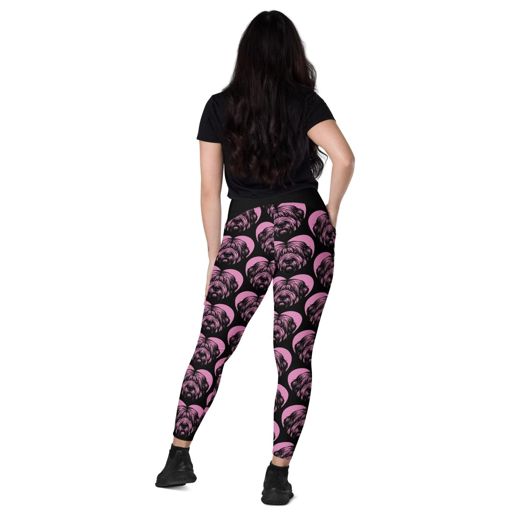 DOG BREED LEGGINGS with pockets - BRIARD - HERTTAHOUND - pink