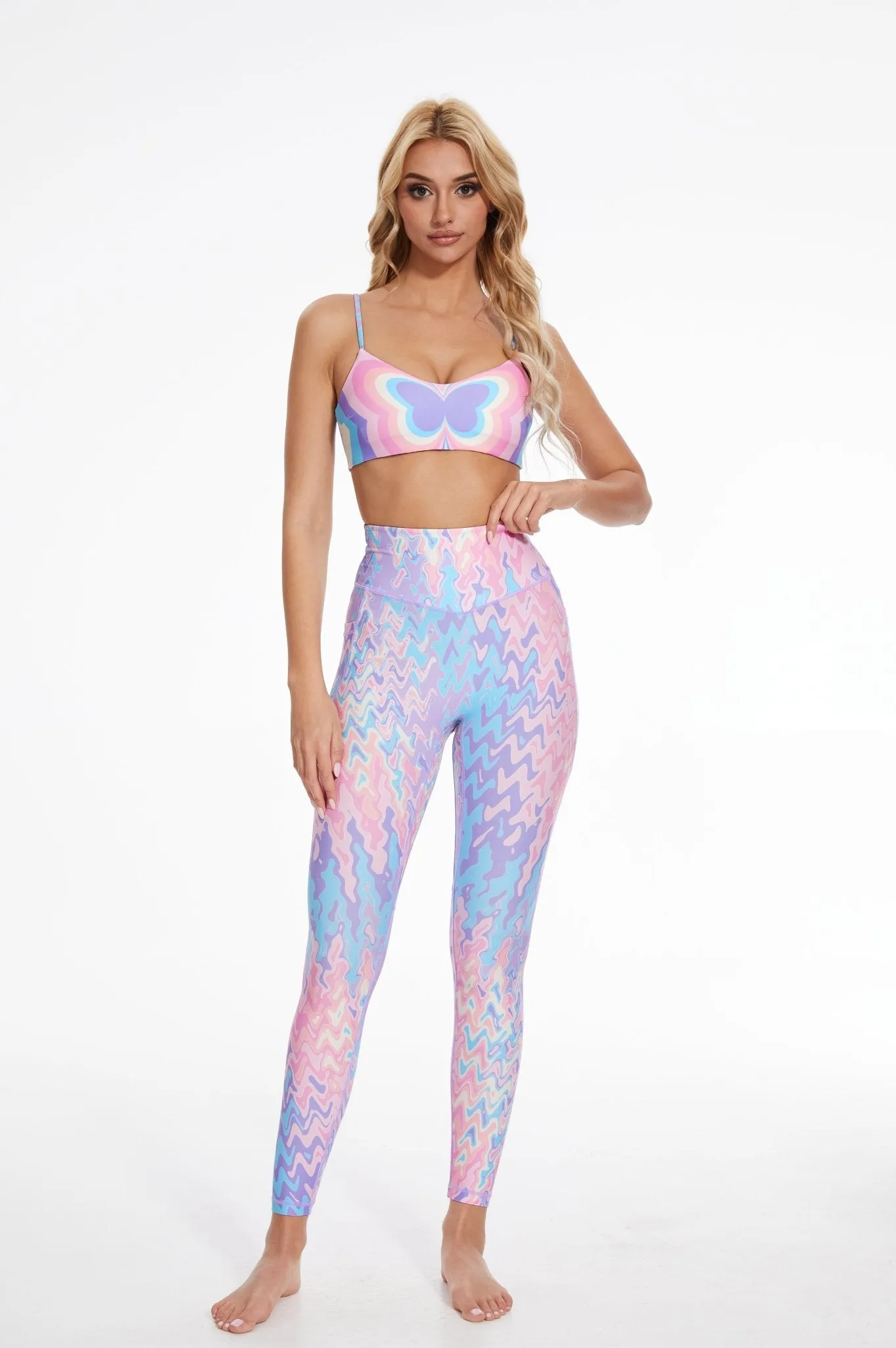 Dopamine Butterfly High-Waisted Pocket Leggings with Pockets