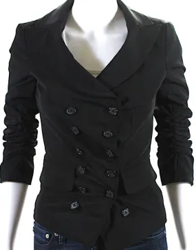 Elizabeth & James Black Pointed Lapel Ruched Short Blazer