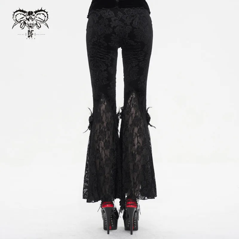 EPT01401 Black Gothic velveteen embossed flared pants