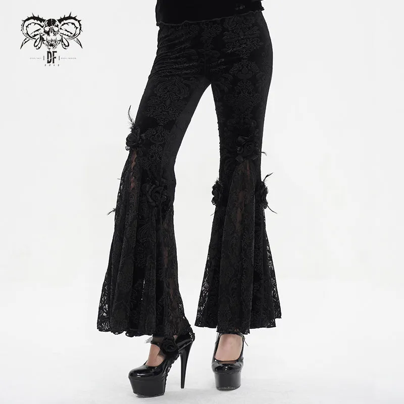 EPT01401 Black Gothic velveteen embossed flared pants