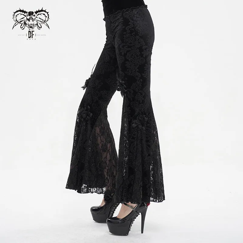 EPT01401 Black Gothic velveteen embossed flared pants