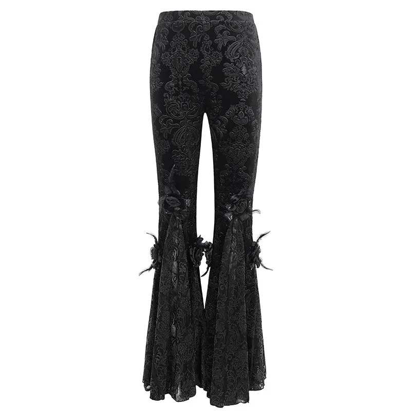 EPT01401 Black Gothic velveteen embossed flared pants
