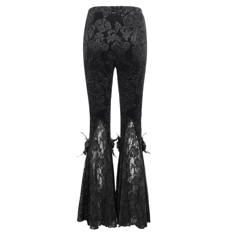 EPT01401 Black Gothic velveteen embossed flared pants