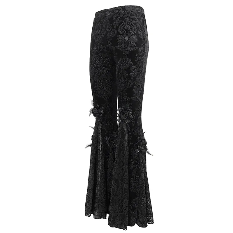 EPT01401 Black Gothic velveteen embossed flared pants