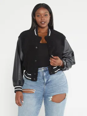 Fashion To Figure - Kamilah Mixed Media Bomber Jacket