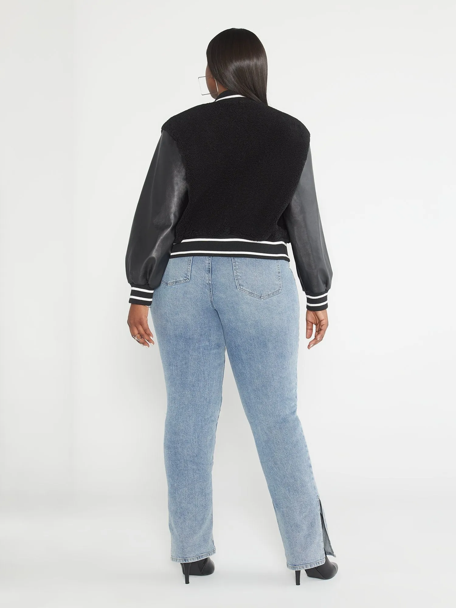 Fashion To Figure - Kamilah Mixed Media Bomber Jacket