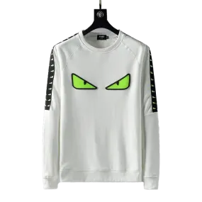 FD Eyes Logo Designed Men's Round Neck Cotton Sweatshirt- White