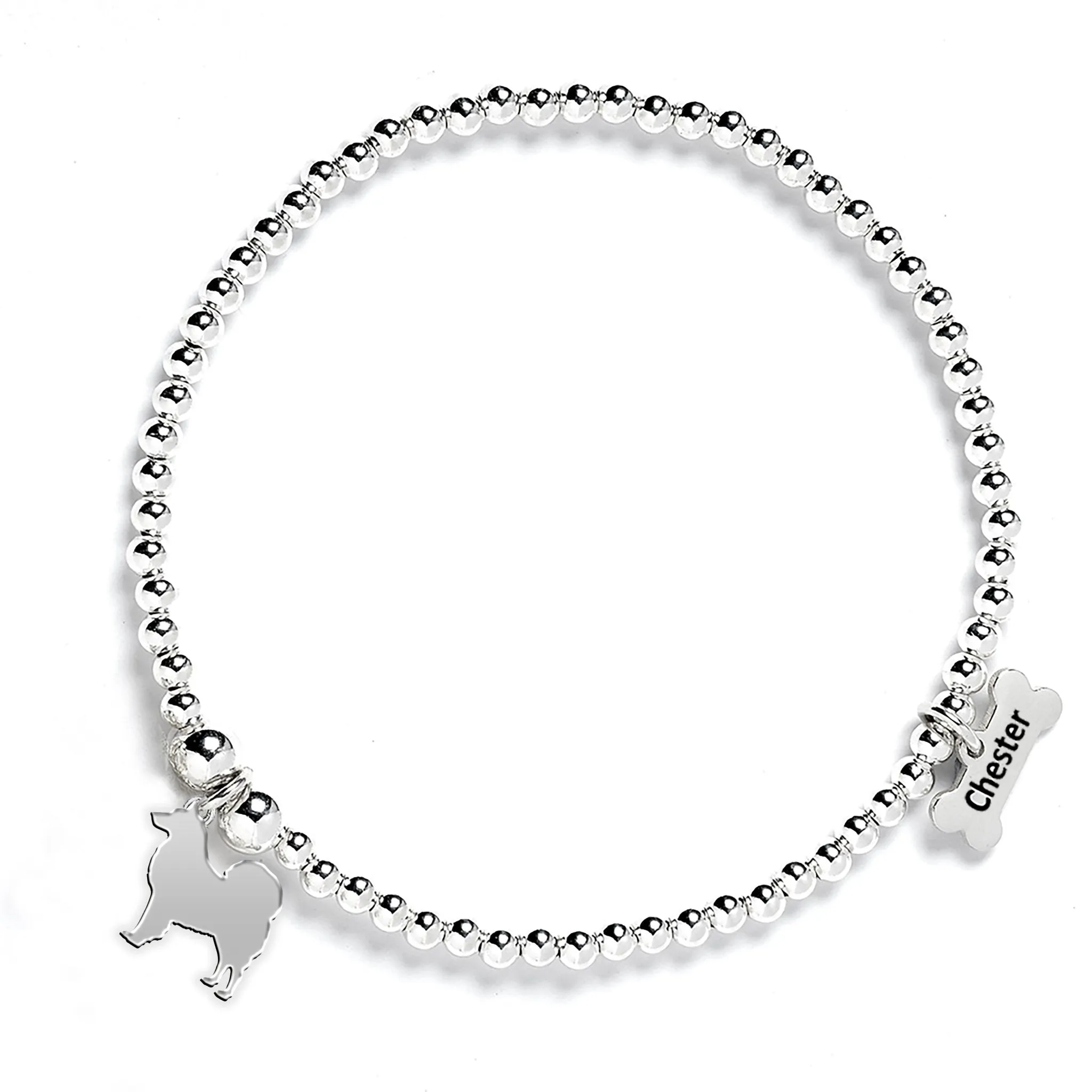 Finnish Lapphund Silhouette Silver Ball Bead Bracelet - Personalised