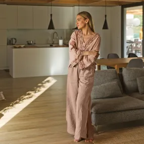 Flared linen pants nude - Muriel