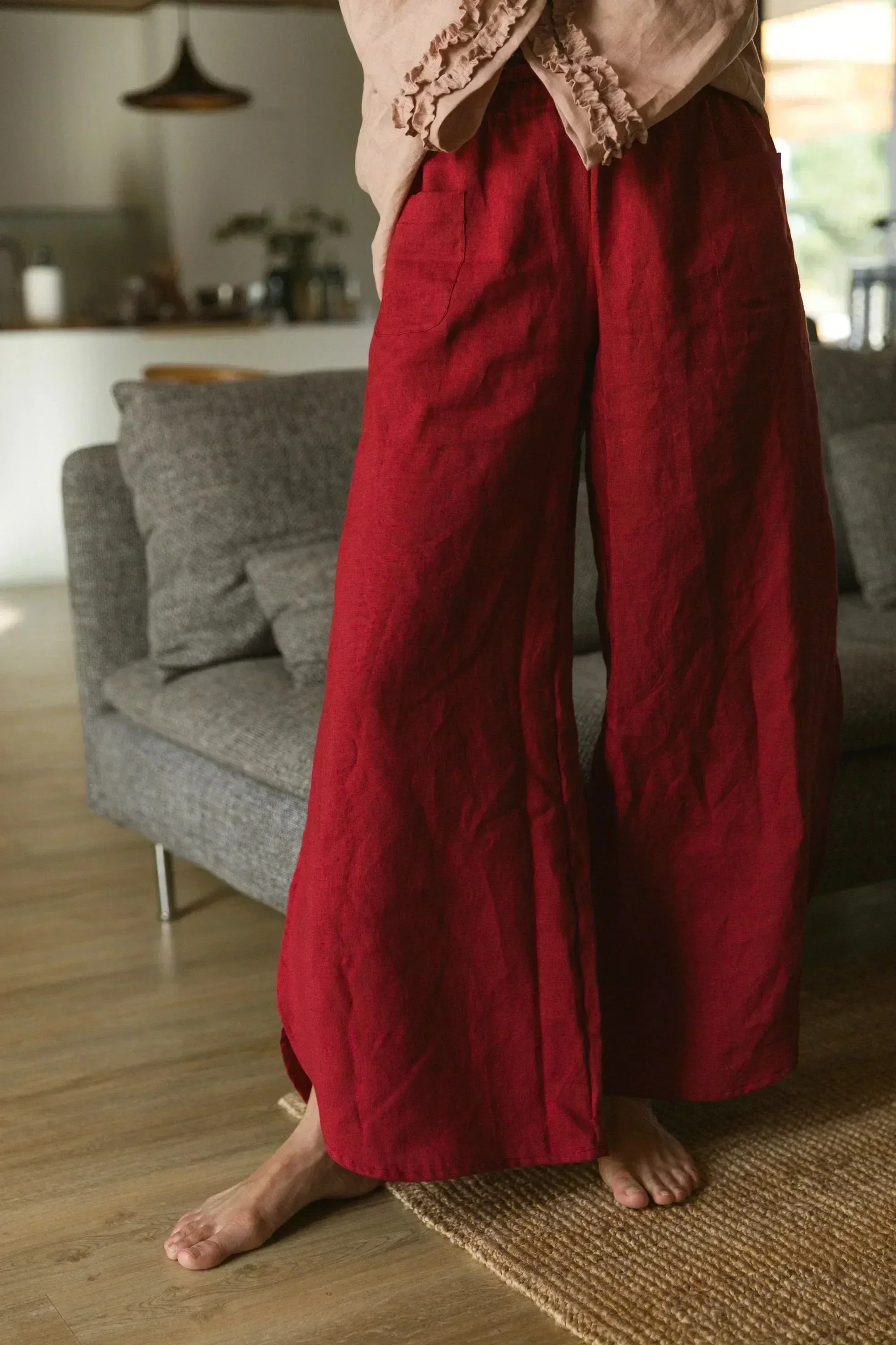 Flared linen pants nude - Muriel