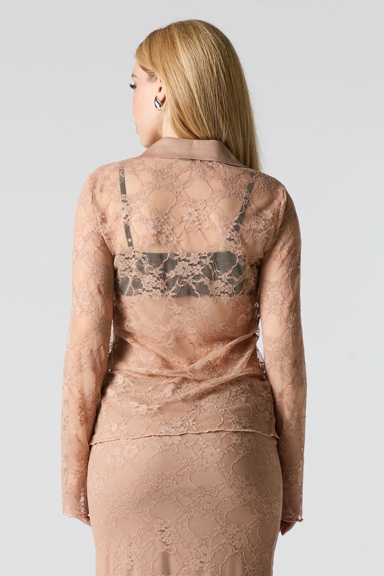 Floral Lace Front Tie Long Sleeve Top