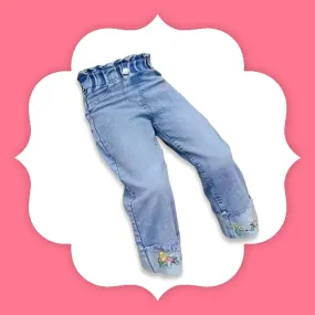 Flower Detailing Flared Denim Pants
