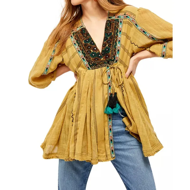 FP Free People Sabeena Embroidered Tunic Top SZ S