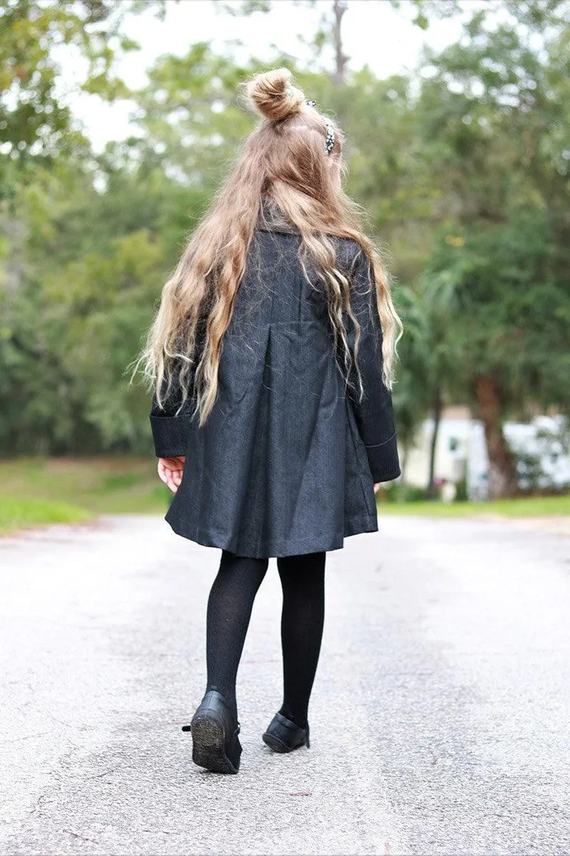 Girls Dark Wash A-Line Fully Lined and Quilted Fall Coat