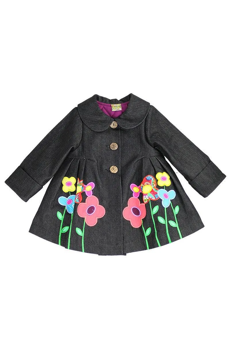 Girls Dark Wash A-Line Fully Lined and Quilted Fall Coat