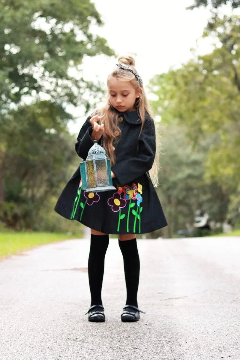 Girls Dark Wash A-Line Fully Lined and Quilted Fall Coat