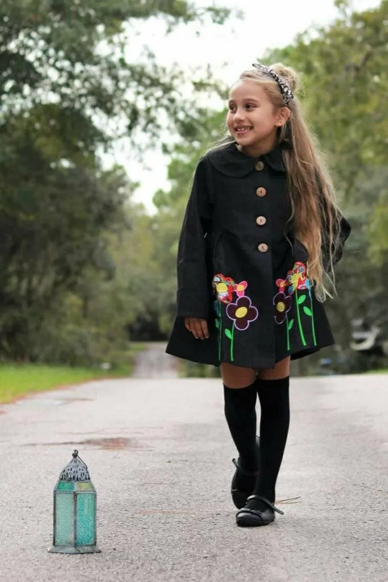 Girls Dark Wash A-Line Fully Lined and Quilted Fall Coat