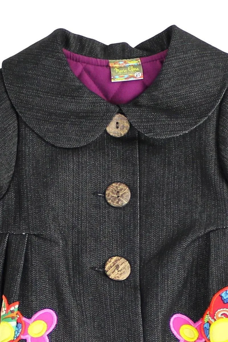 Girls Dark Wash A-Line Fully Lined and Quilted Fall Coat