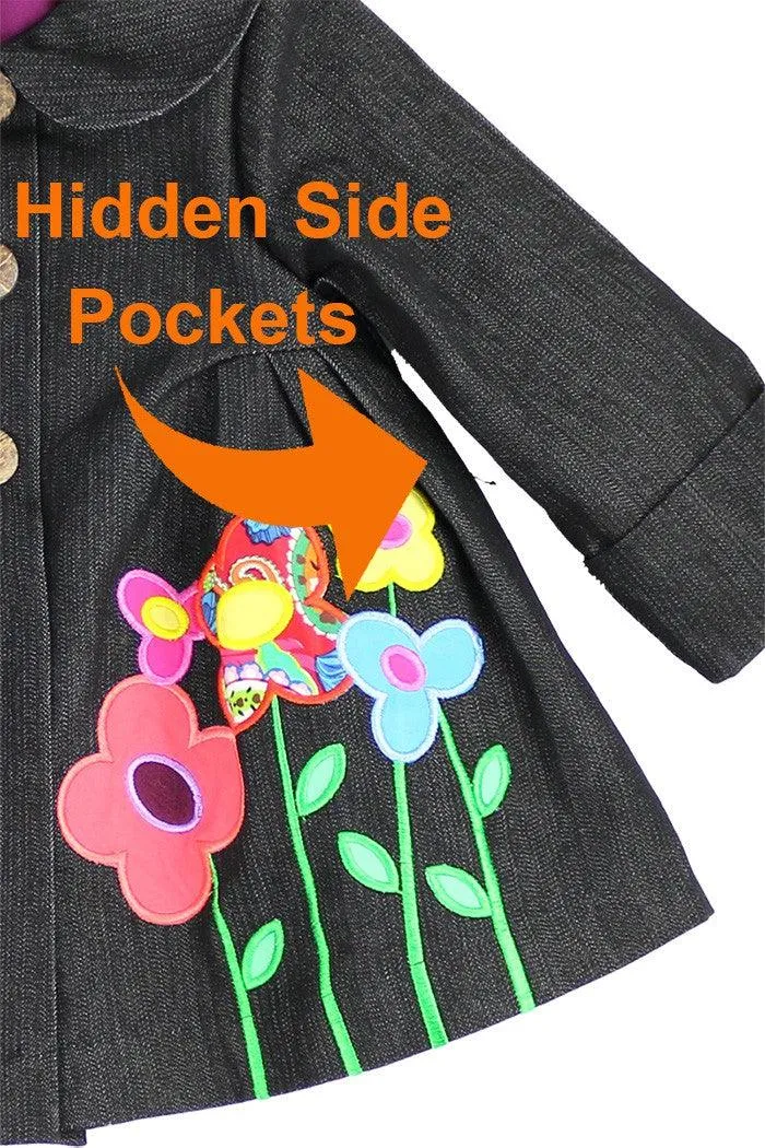 Girls Dark Wash A-Line Fully Lined and Quilted Fall Coat