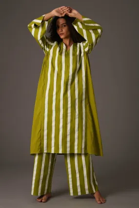 Green Flare Stripe Kurta & Pants