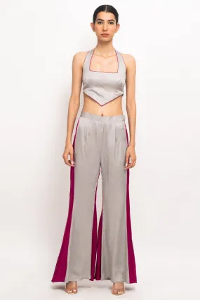 Grey & Wine Color Blocked Co-ord Set