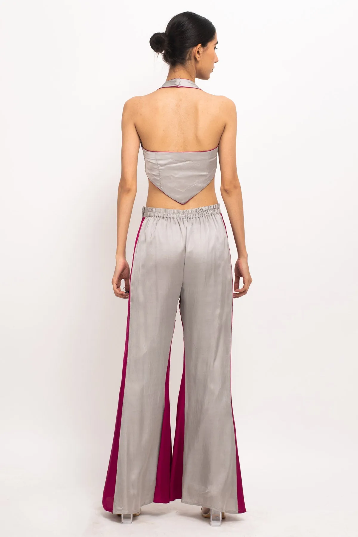 Grey & Wine Color Blocked Co-ord Set