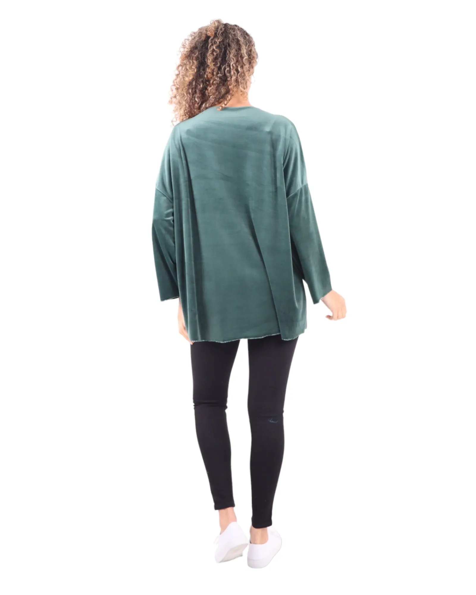 Heart Print Velour Long Sleeve Round Neck  Tunic Top