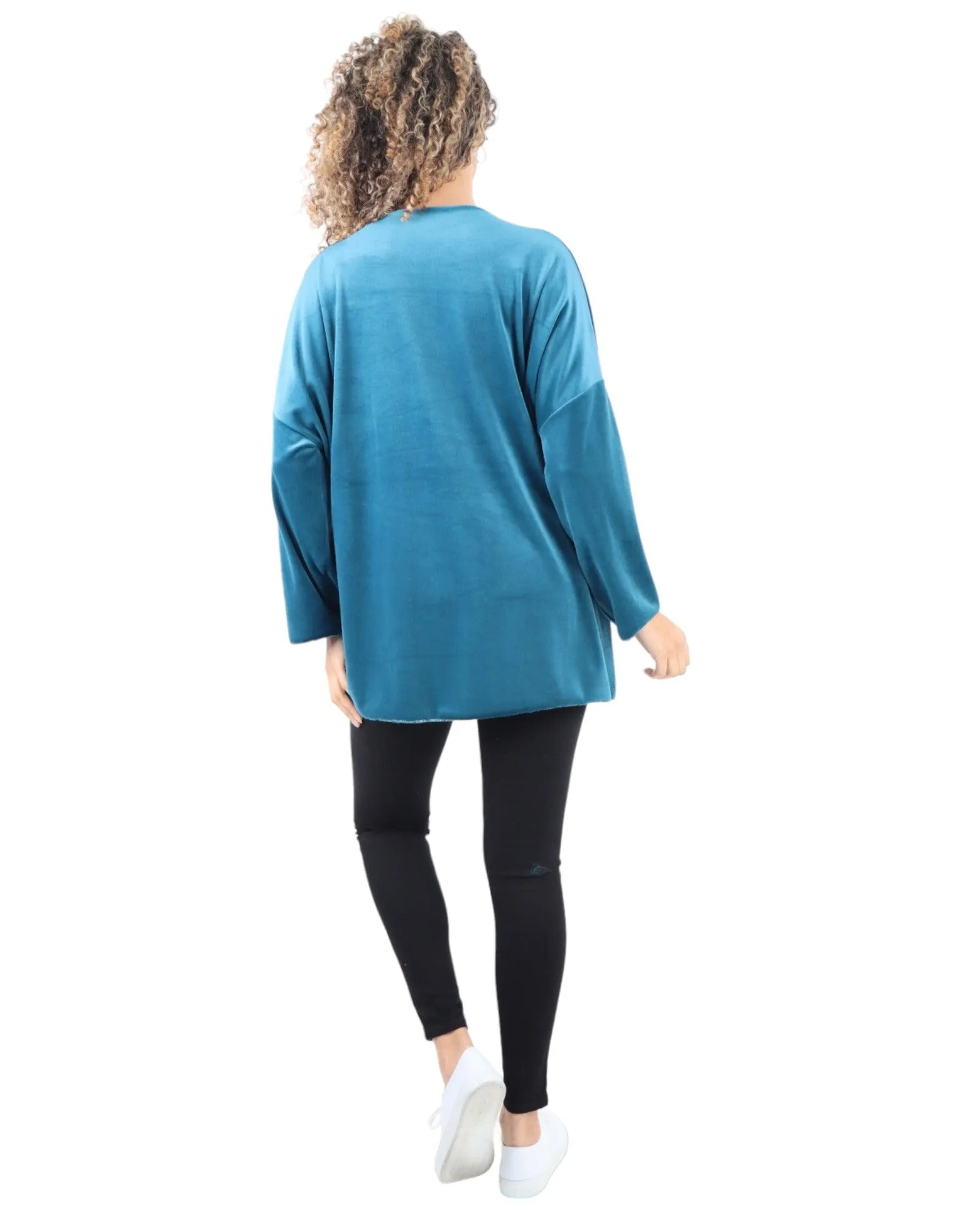 Heart Print Velour Long Sleeve Round Neck  Tunic Top