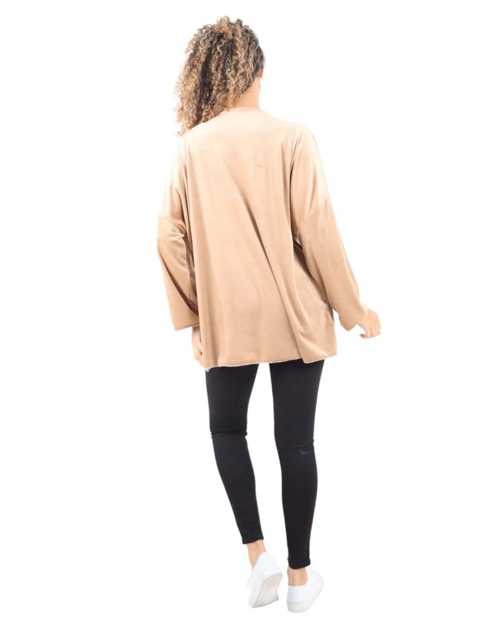Heart Print Velour Long Sleeve Round Neck  Tunic Top