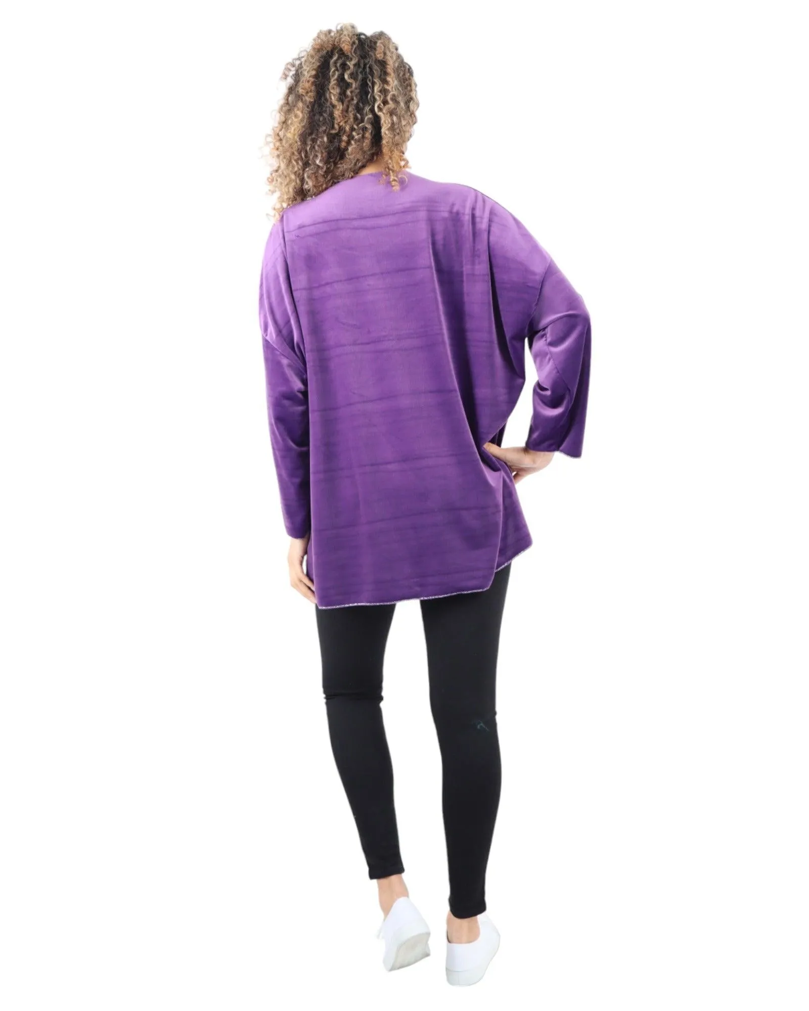 Heart Print Velour Long Sleeve Round Neck  Tunic Top