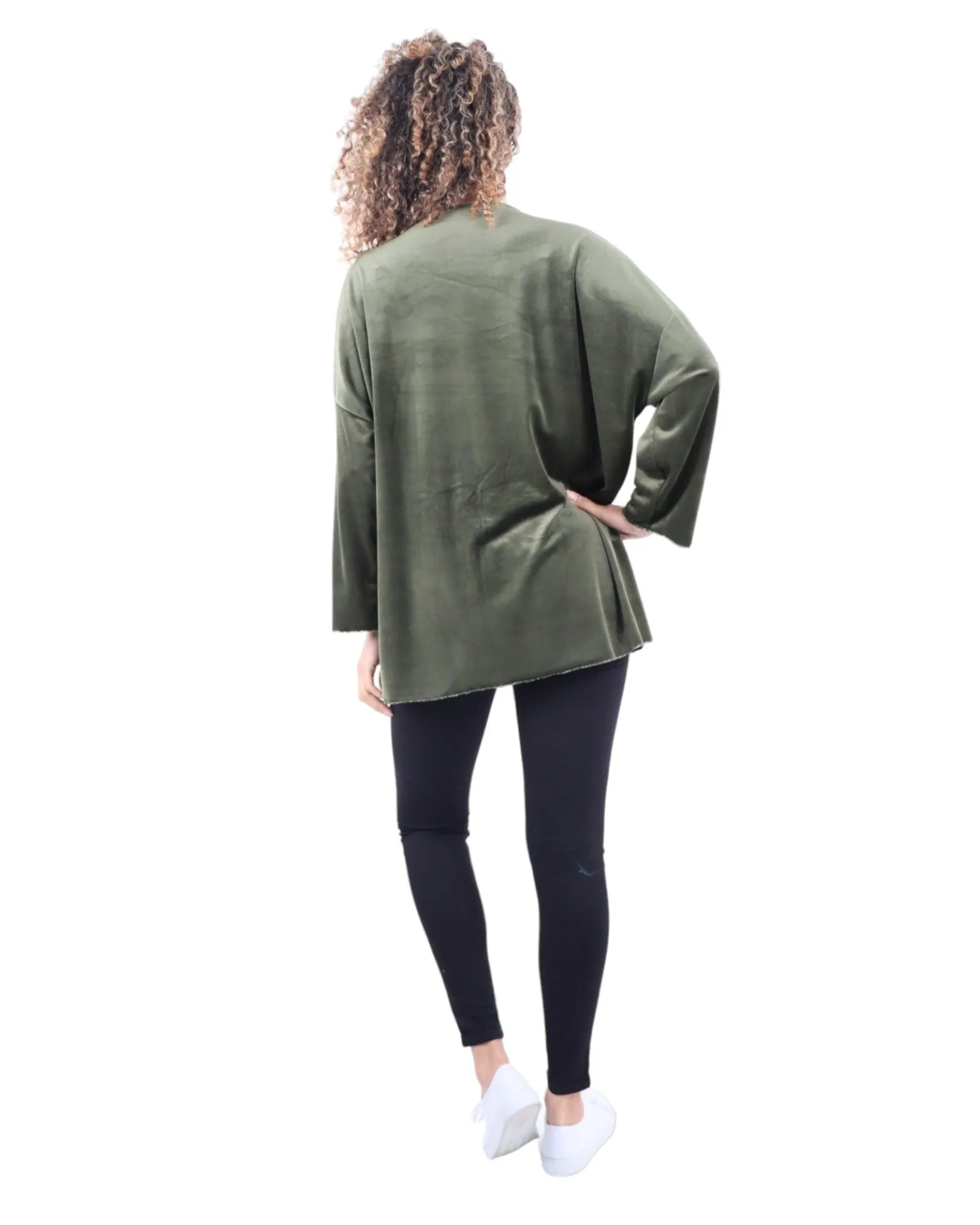 Heart Print Velour Long Sleeve Round Neck  Tunic Top