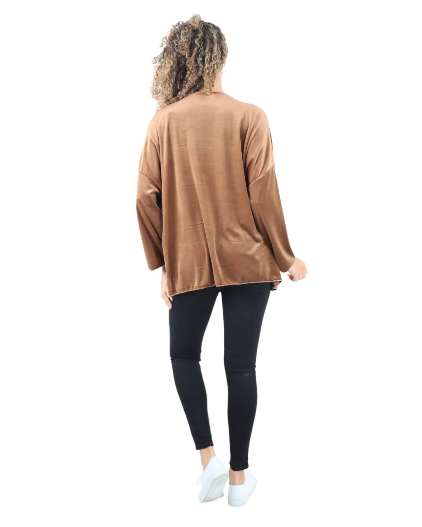 Heart Print Velour Long Sleeve Round Neck  Tunic Top