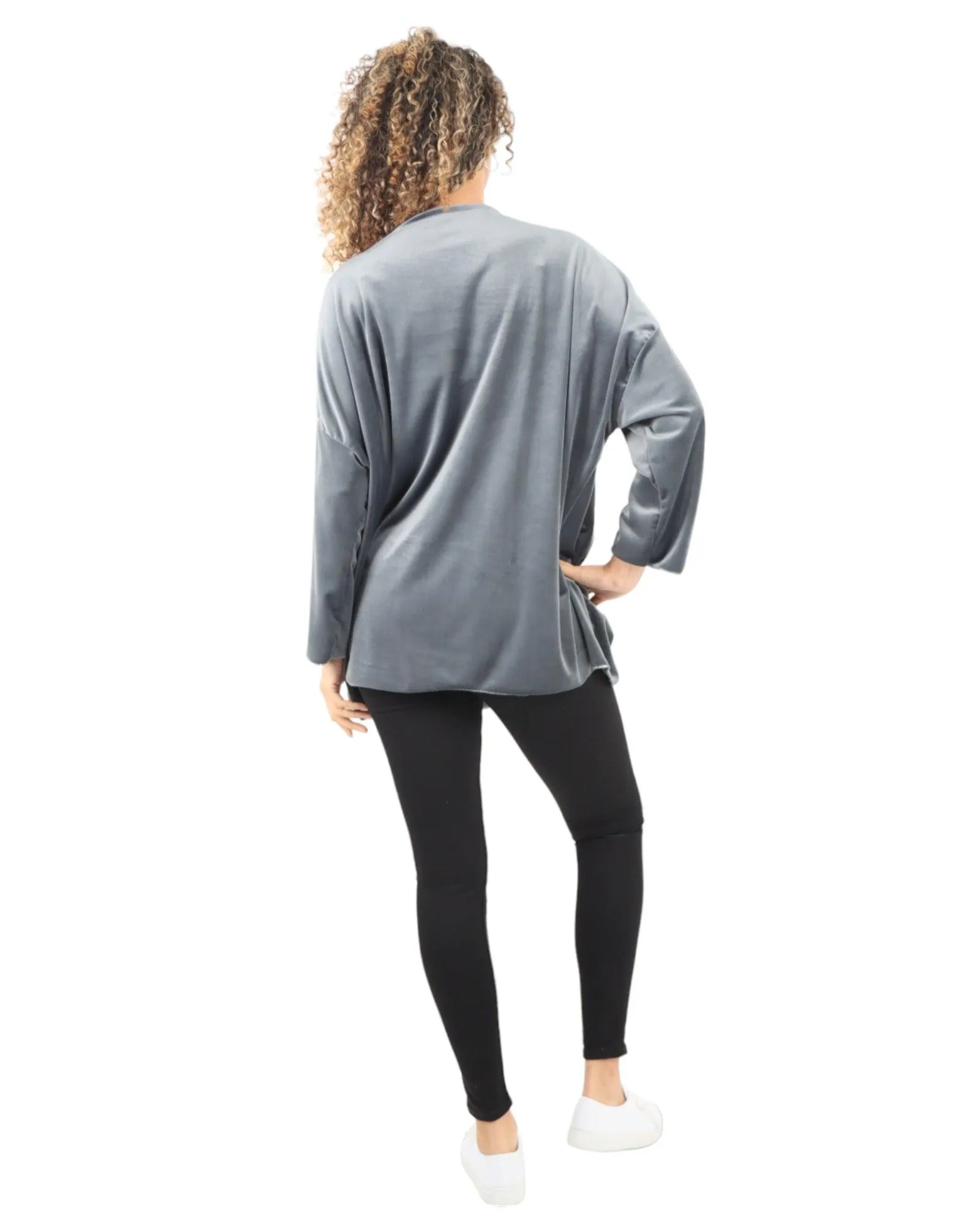 Heart Print Velour Long Sleeve Round Neck  Tunic Top