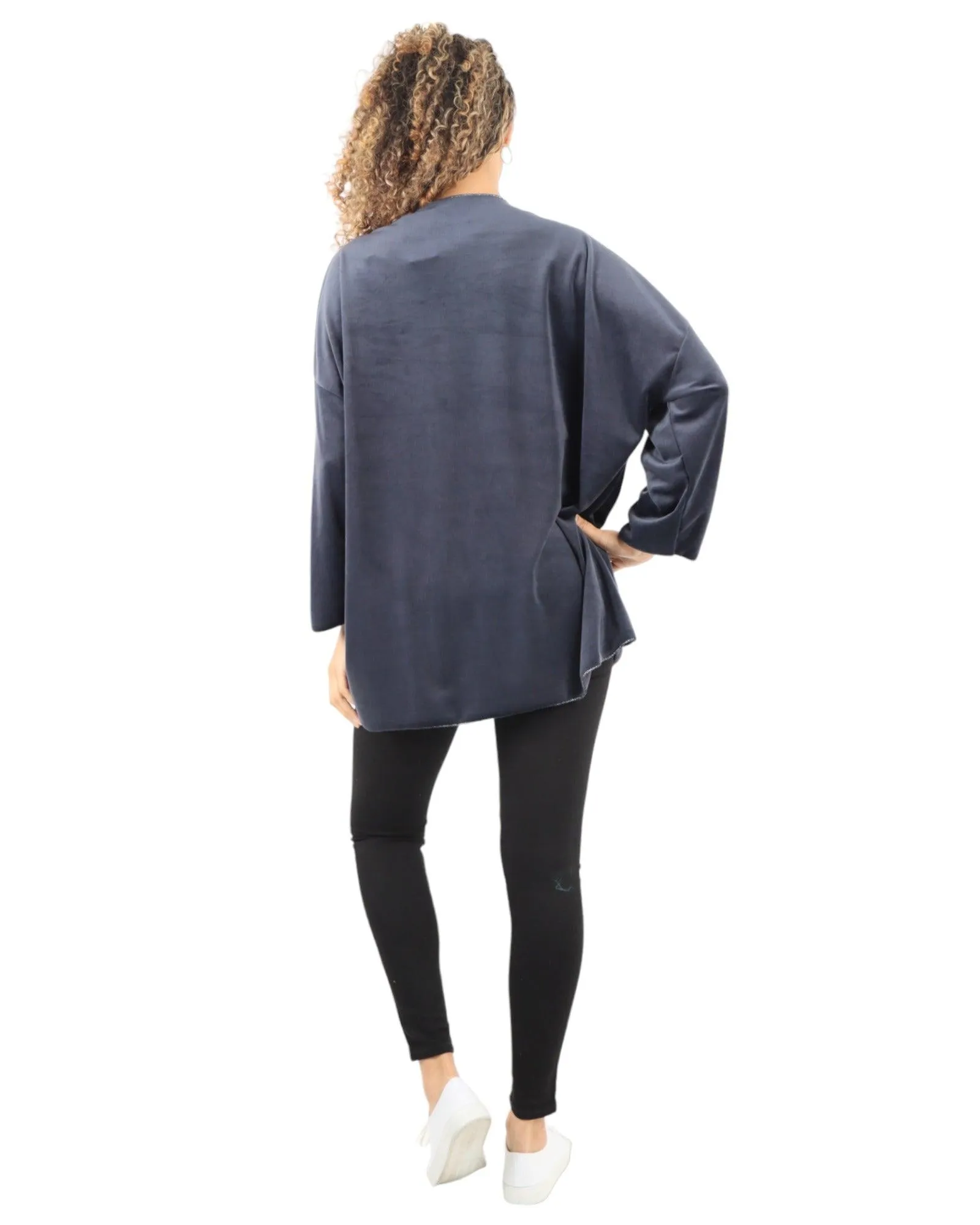 Heart Print Velour Long Sleeve Round Neck  Tunic Top