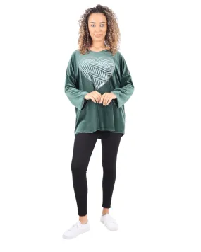 Heart Print Velour Long Sleeve Round Neck  Tunic Top