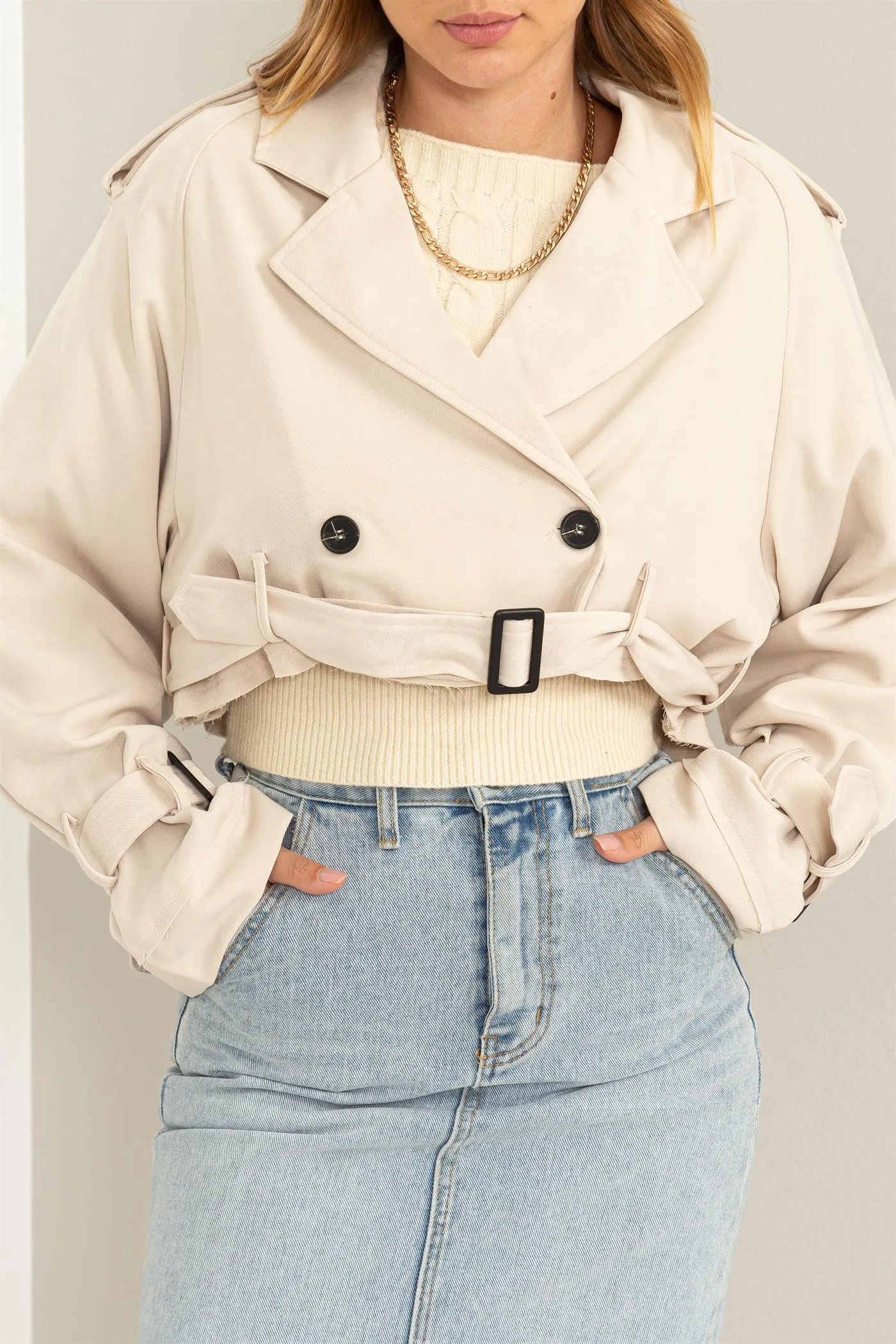 HF24C778-Cropped Trench Coat