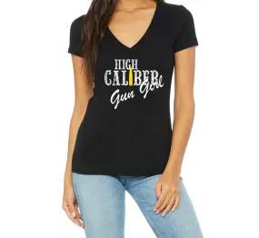 High Caliber Gun Girl V-Neck tee