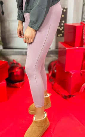 High Waisted Solid Knit Side Stitched Leggings